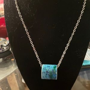 Fire mountain turquoise stone. Solid raw turquoise with a sterling chain
